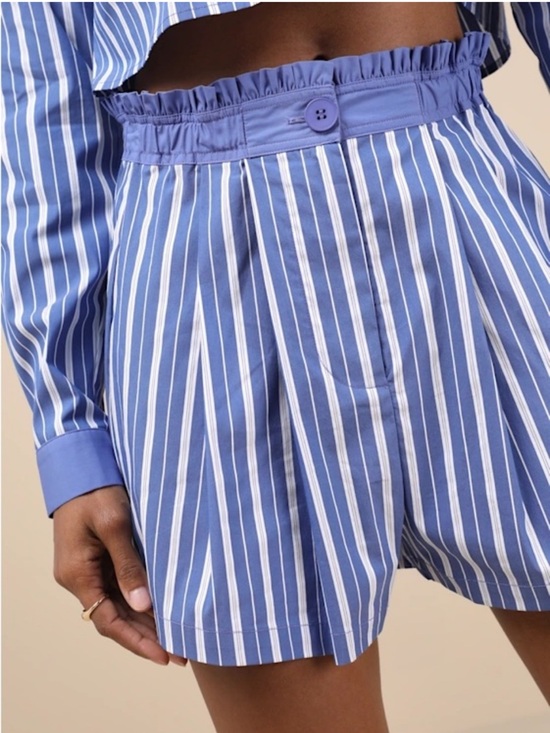 Lulus Pants - Lulus NWT Blue Stripe Paperbag High Rise Cotton Shorts Small Coastal